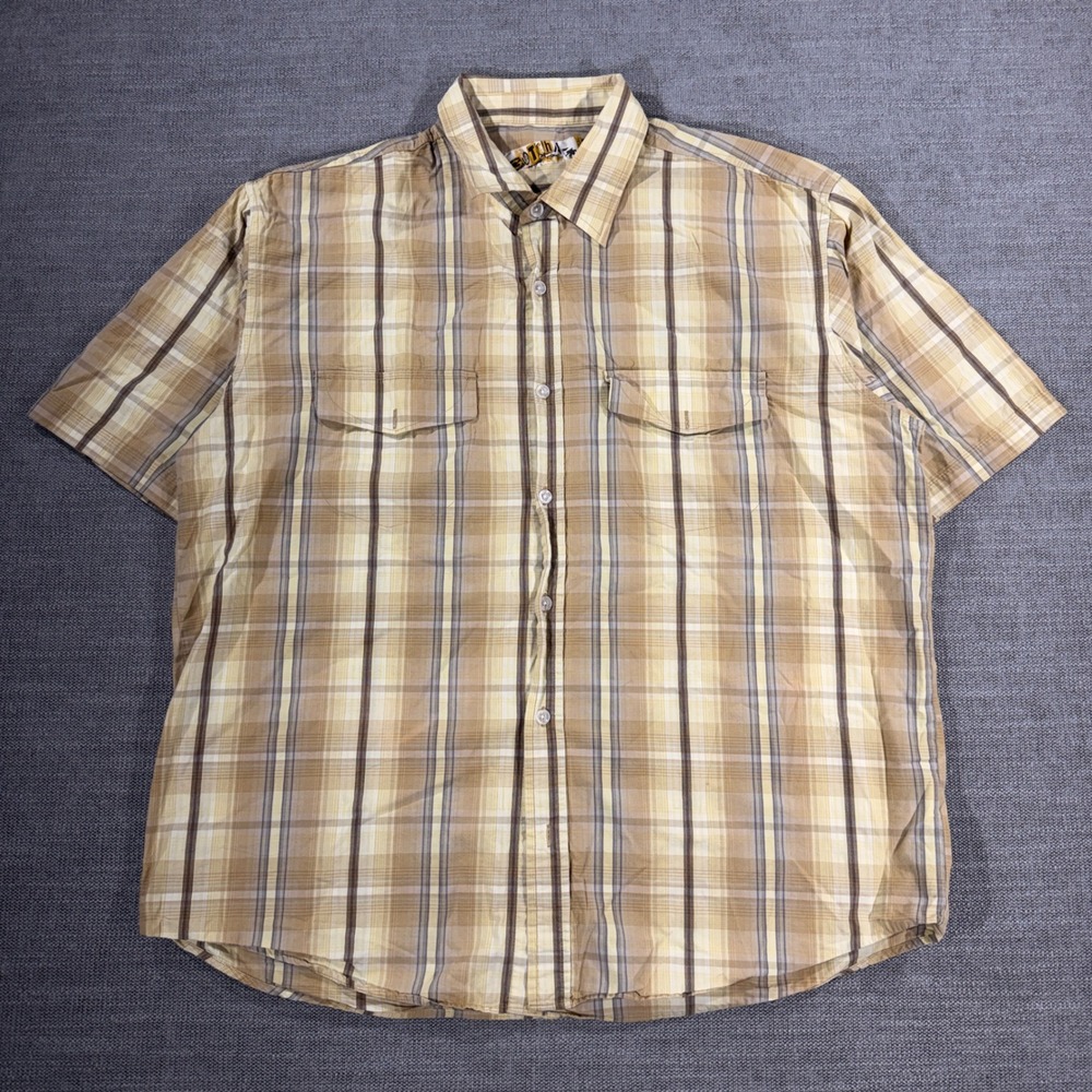 Gotcha Button Up Shirt Mens Large Tan Plaid Excellent Short Sleeve Casual Surf